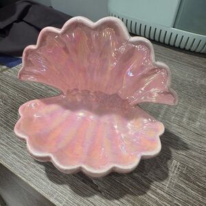 Pink Iridescent Ceramic Shell Dish